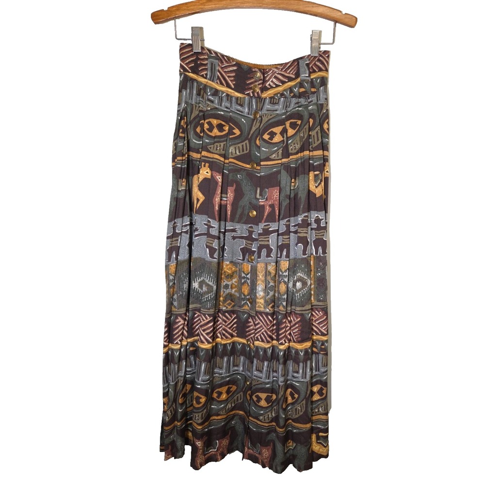 Vtg Rene Derhy Paris Skirt Ethnic‎ Western Boho Print Rayon India Size Large